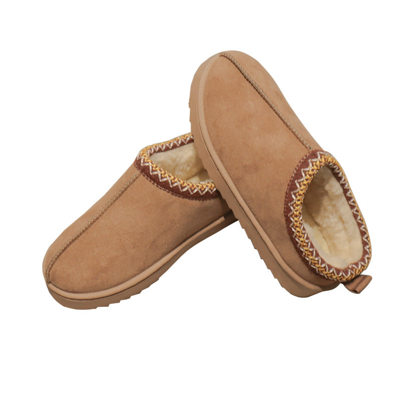 Foreign trade snow boots women's thick-soled height-increasing fur shoes 2024 winter new style leather and fur integrated toe plus velvet warm cotton shoes